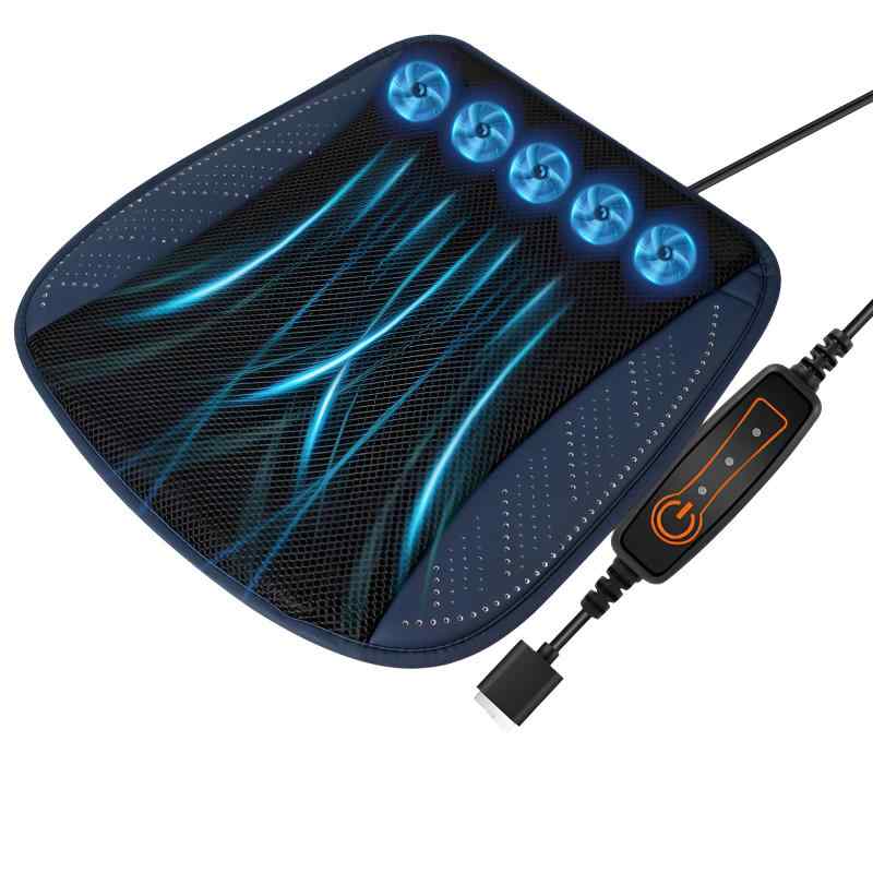 [pronala]【5/8連ファン×氷糸3Dメッシュ】車用クールクッション クールシート 3段風量/USB急速冷却 5/8..