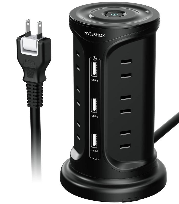 Hewlett Packard - 電源タップ タワー型 usbコンセント 延長コード 2m 雷ガード 固定パーツ付 3層 12個AC口 3個USBポート たこ足配線 テーブルタップ OAタップ マルチタップ たこあしコンセント 壁掛け 安全保護機
