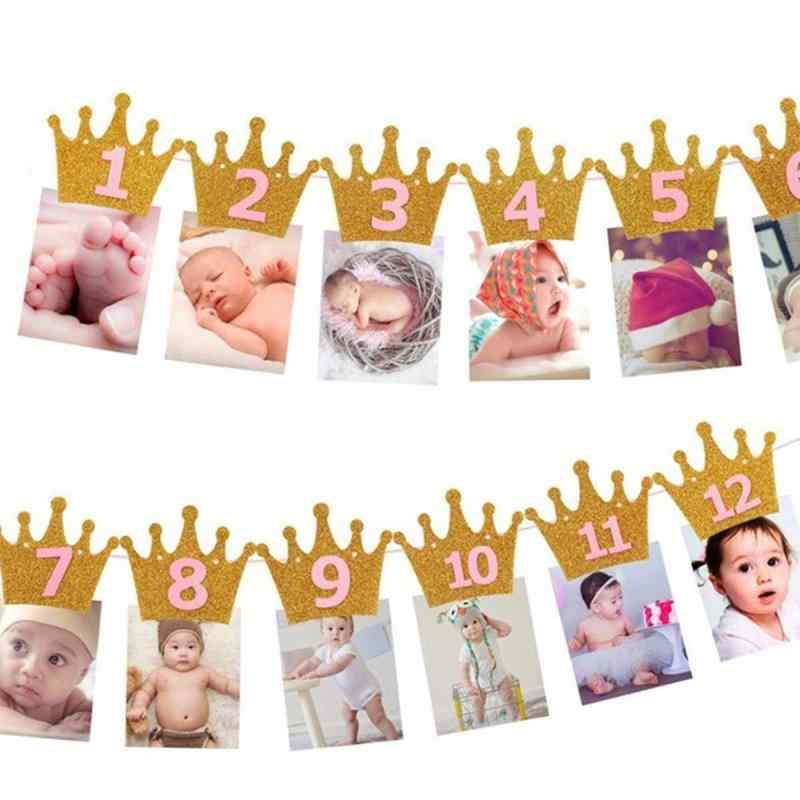 樂天商城 - Kingsie ガーランド 誕生日 バナー クラウン キラキラ 写真クリップ 1歳 12月 誕生日飾り 壁飾り パーテイ飾り