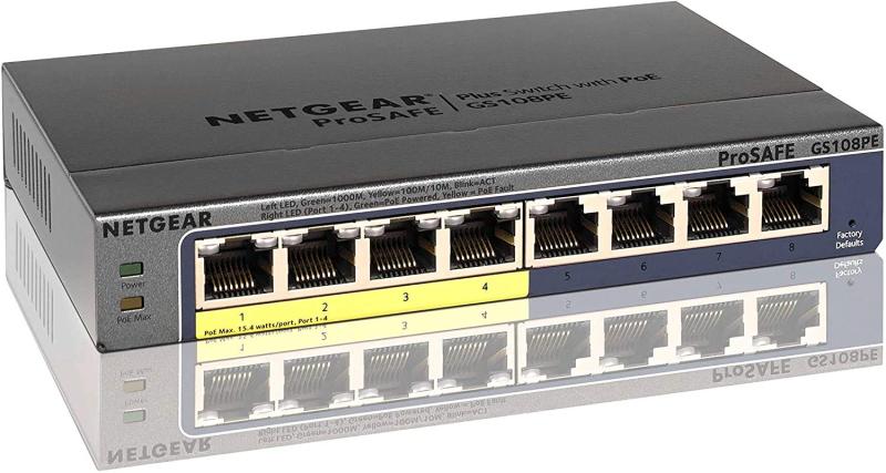 NETGEAR スイッチングハブ 8ポート ギガビット PoE (53W) 金属筐体 壁掛け対応 静音ファンレス VLAN QoS アンマネージプラス 法人向け GS108PE