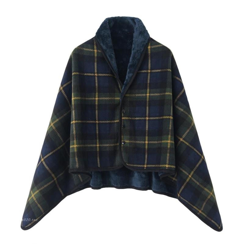 [LeafIn] ひざ掛け ブランケット ハーフケット 春 冬 大判 4way 着る毛布 肩掛け ボタン付き 厚手 防寒対策 あったか チェック柄 おしゃれ 吸湿保温 抗菌加工 静電気防止 洗濯可能 暖かい ZH19 [2]