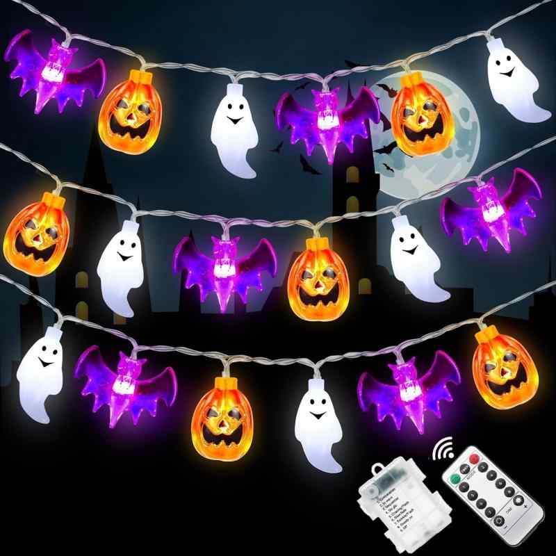 ハロウィン 飾り カボチャ ライト 【30球全長5M 電池式 点灯パターン8種類】 ハロウィン 防水 LED かぼちゃ イルミネーション 装飾 Halloween 飾り付け パンプキン お化け コウモリ 吊り下げ スト