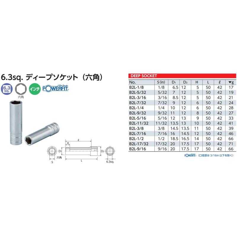 京都機械工具(KTC) 6.3mm (1/4ンチ) ディープソケット (六角)