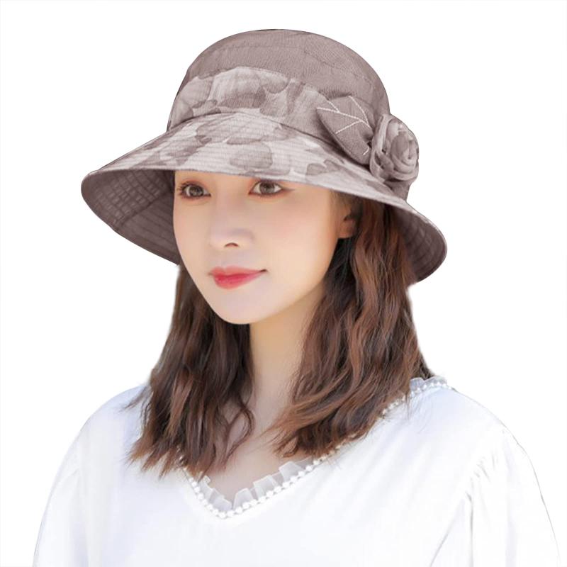樂天商城 - [LYING] 日よけ帽子 レディース ハット 婦人帽子 夏 おばあちゃん UVカット 紫外線対策 おしゃれ バケットハット 女性用 つば広 小顔効果 花の飾り 春夏 ボーラーハット ママ 高齢者 カジュア