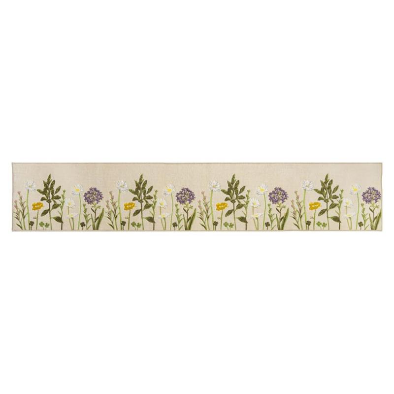 樂天商城 - オカ(OKA) ボタニカルガーデン キッチンマット 約45cm×240cm ベージュ (花柄 抗菌 防臭 滑り止め)
