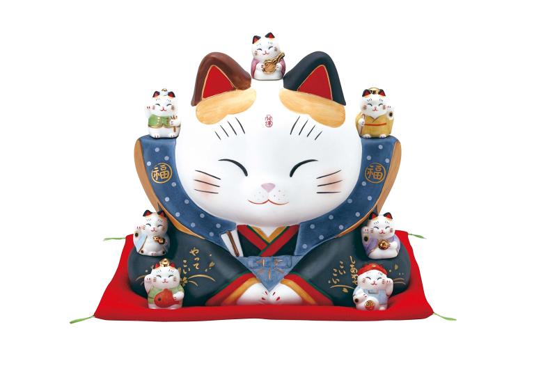 Rakuten - 彩絵 七福神 福助 招き猫 7号 置き物 7539