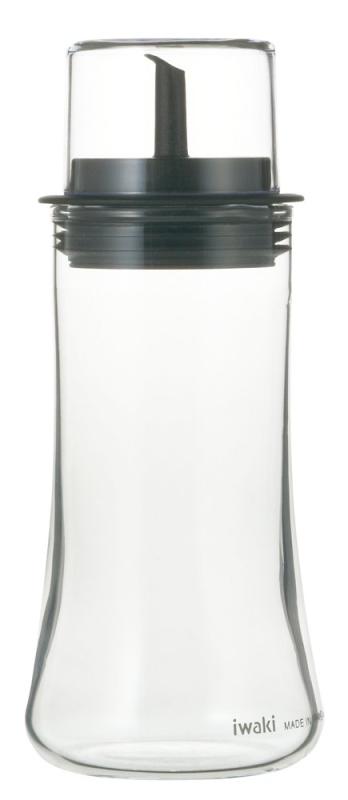 iwaki(イワキ) AGCテクノグラス 耐熱ガラス 液だれしにくい醬油差し 醤油用 160ml もれにくい フタ付き調味料入れ KT5032-BK
