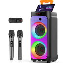 JYX ワイヤレスマイク スピーカーセット マイク二本付き 低音強化機能搭載 充電式 カラオケ、街頭スピーチ、イベントなどに適用