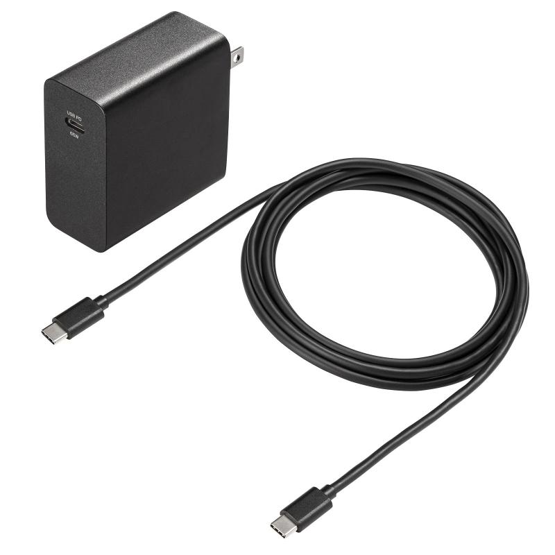 サンワサプライ USB PD 65W AC充電器 Type-C 1ポート 2mケーブル付 ノートPC/タブレット対応 PPS対応 ブラック ACA-PD91BK
