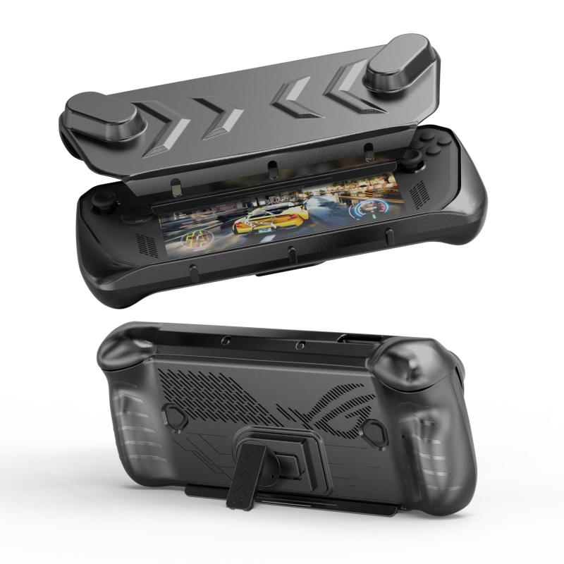 Uniraku ROG Ally X専用全面保護ケース ROG Ally X専用ソフトシリコン保護ケース 柔軟TPU 素材とPC画面保護ケース 衝撃吸収 全面保護 擦り傷防止 落下防止 収納と持ち運びに便利 便利なスタンド機能