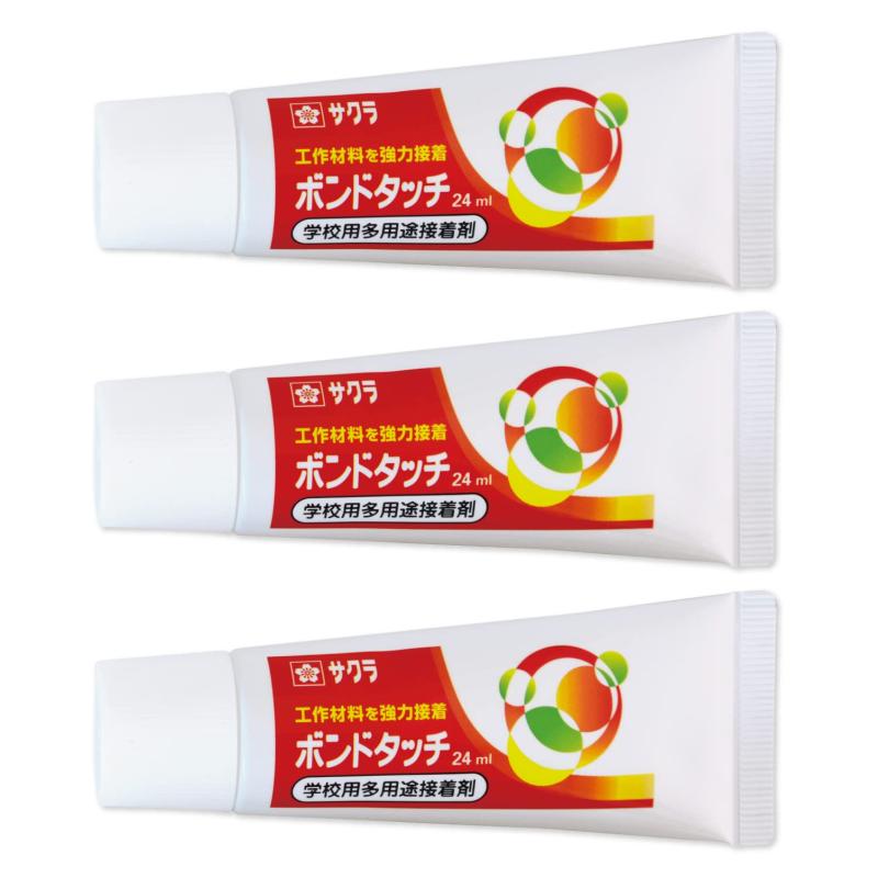 サクラクレパス 接着剤 多用途 ボンドタッチ 24ml 3個 BT24ML(3)【セット内容】多用途接着剤「ボンドタッチ」24ml×3個【特長1】図工の授業やご家庭での工作・DIYに。紙、木、石、金属、フェルト、色んな素材を強力接着。【特長2】細かい部分を塗りやすい細口ノズル。空気が入りにくく残量が分かりやすいアルミラミネートチューブ。【特長3】速乾性でニオイが少ない。乾くと透明になり仕上がりキレイ。【サイズ】10.4×4×2.3cm／本