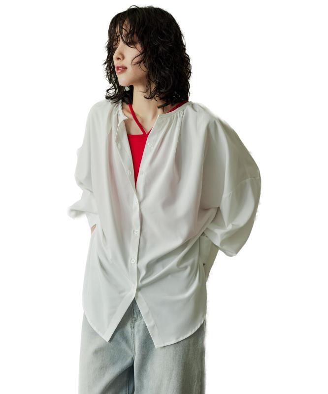 [niana] 2wayノーカラーシャツラッシュガード レディース 長袖 羽織 ブラウス