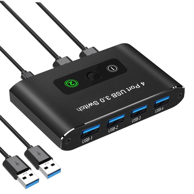 USB3.0 切替器 5Gbps 2台 PC 共有 切替 USB 2入力 4出力 スイッチャー USB機器をUSB ハブ 切り替え セレクター データ高速伝送 マウス キーボード プリンタ 切替 在宅勤務 職場 適用 パソコン2:USB機器4