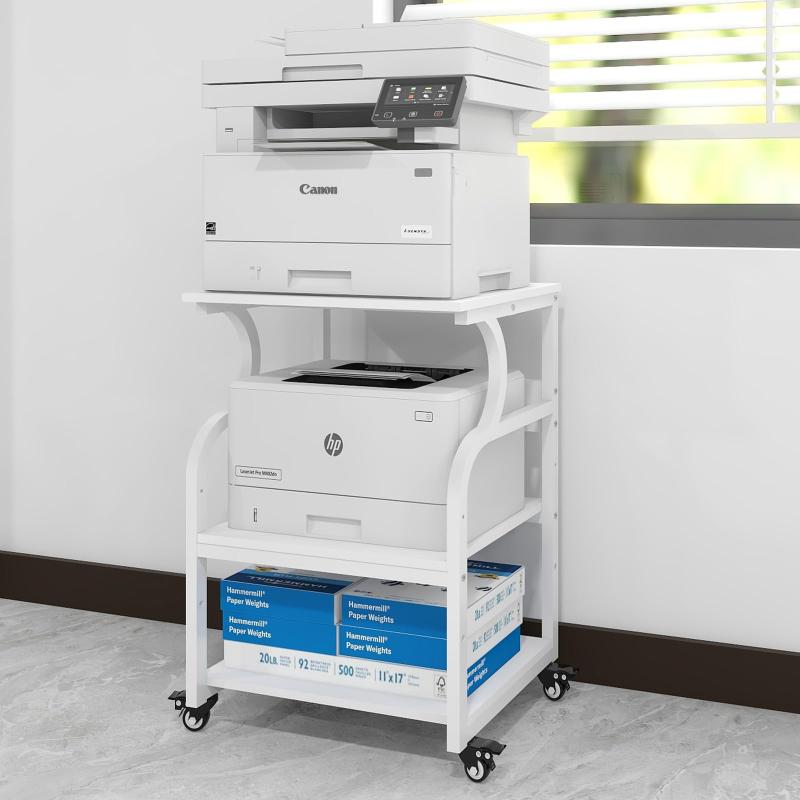 PUNCIA 3段 プリンター台 幅60cm 奥行50cm 高73cm ワゴン キャスター付き プリンターラック 収納棚 大..