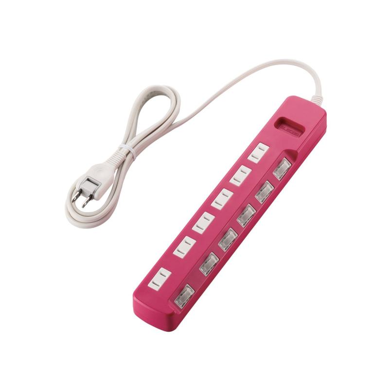 樂天商城 - エレコム 電源タップ 雷ガード 省エネ 個別スイッチ 6個口 2m color style ピンク T-PN04-2620PN