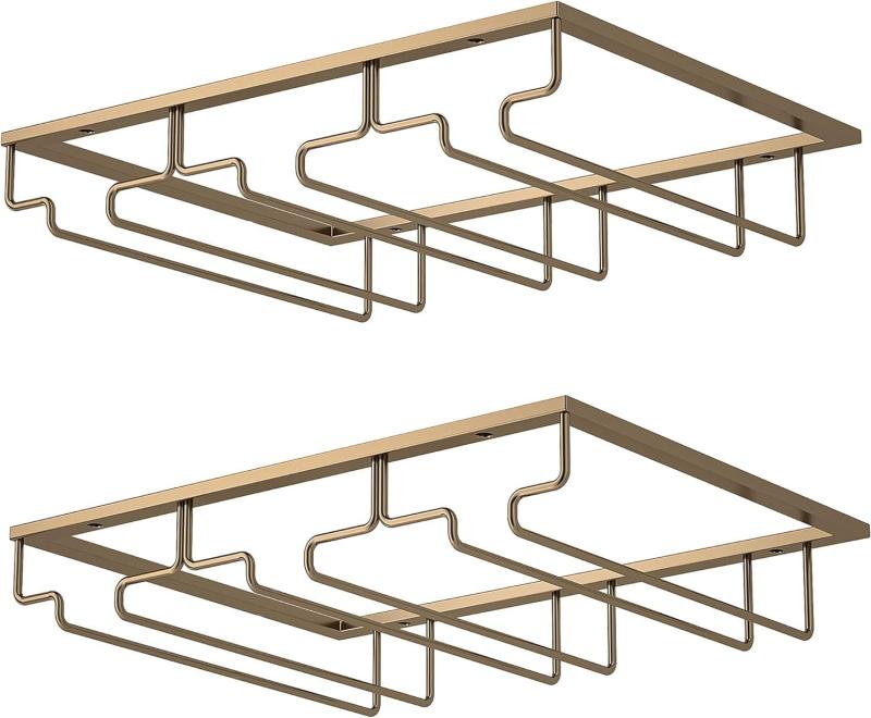FOMANSH ワイングラスホルダー 吊り下げ 穴あけ不要 収納可能 ネジ止め不要 ステンレス製 棚厚さ調節可..