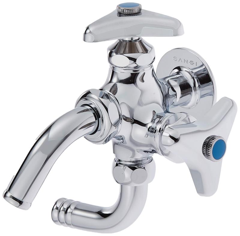 樂天商城 - SANEI(サンエイ) 散水用 万能二口横水栓 呼び13 散水ホース接続 吐水パイプ回転 水道 蛇口 二股 二口水栓 JF12A-13