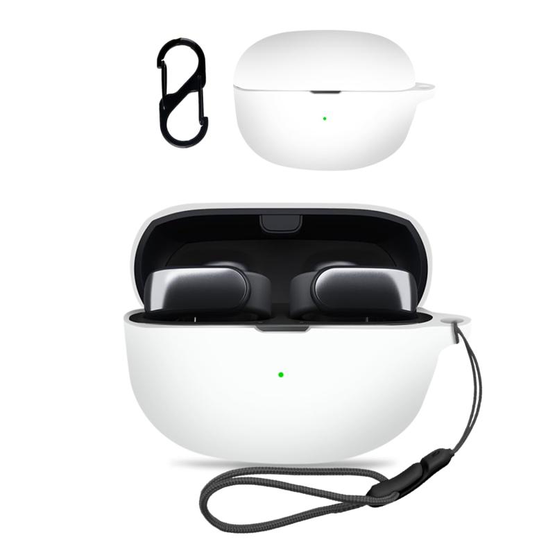 Bose Ultra Open Earbuds 用 ケース カバー 【NOUKAJU】 ワイヤレス イヤーホン シリコン 保護ケース （カラビナ付き+ストラップ付き ） 落下防止 キズ防止 耐衝撃 装着充電可能 防水 防塵 (ホワイト)【対...