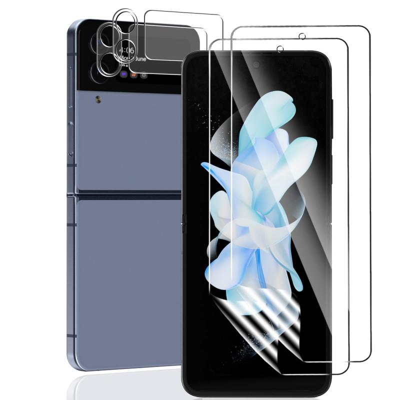 Yiunssy 【6枚セット】Galaxy Z Flip4 フィルム(2枚) + カメラフィルム(4枚) [指紋認証対応] Galaxy Z Flip4 5G フィルム 全面保護 キズ防止 高透過率 反射防止 撥水撥油 気泡防止 指紋防止 ...