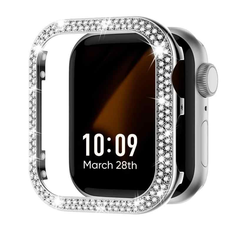Missair コンパチブル アップルウォッチ カバー キラキラ ステンレス Apple Watch ケース 金属 ダブルダイヤモンド アップルウォッチ 飾りフレーム Series 8 7 6 5 4 SEに対応 オシャレ レディース（液