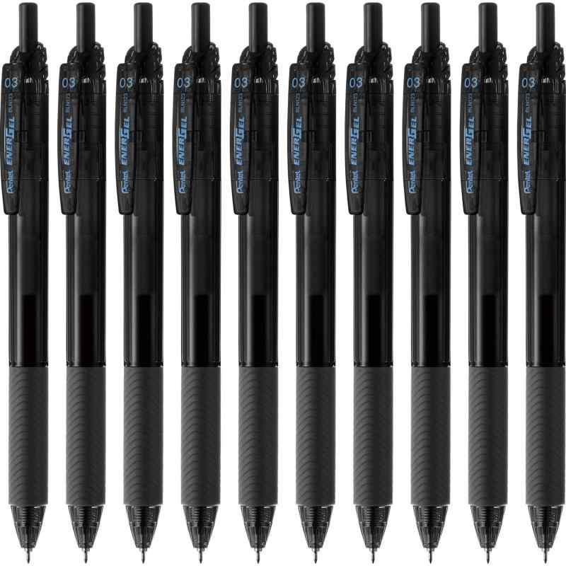 ぺんてる ボールペン ゲルインキ エナージェル エス 0.3mm ブラック軸 BLN123-A 黒 10本【特長】スッとかけてサッと乾くゲルインキボールペン【インキ色】黒【ボール径】0.3mm【材質】軸・クリップ・ノック=再生PP、グリップ=エラストマー【1本あたりサイズ/重さ】幅 16mm ×奥行 11mm × 長さ 147mm/12g