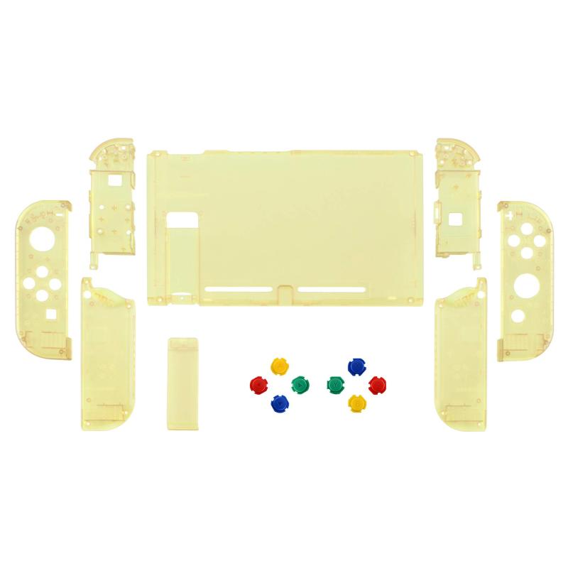eXtremeRate Switchに対応用カスタムDIY交換ケースシェル、クリア素材のSwitchコンソールに対応用バックプレート、NSに対応用ジョイコンホルダーハンドルコントローラーハウジング、フルボタン