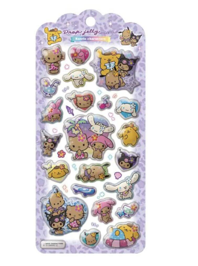 【134921サンリ/日揚けサマー】サンリオキャラクターズ ドロップジェリーシール　ハローキティ　シール　ステッカー　ミニ　プチ　ワンポイント　文房具　雑貨　グッズ　かわいいのサムネイル