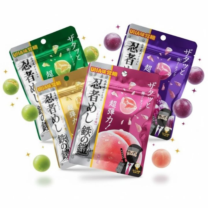 4種セット 【金の鎧＆鉄の鎧・ 食べ比べ・送料無料】忍者めし 金の鎧 マスカット味 鉄の鎧 マスカット味 グレープ 各1袋 シャインマスカットボンボン 果汁のしずく マスカットボンボン ウイスキーボンボン 2種のぶどうぼんぼん