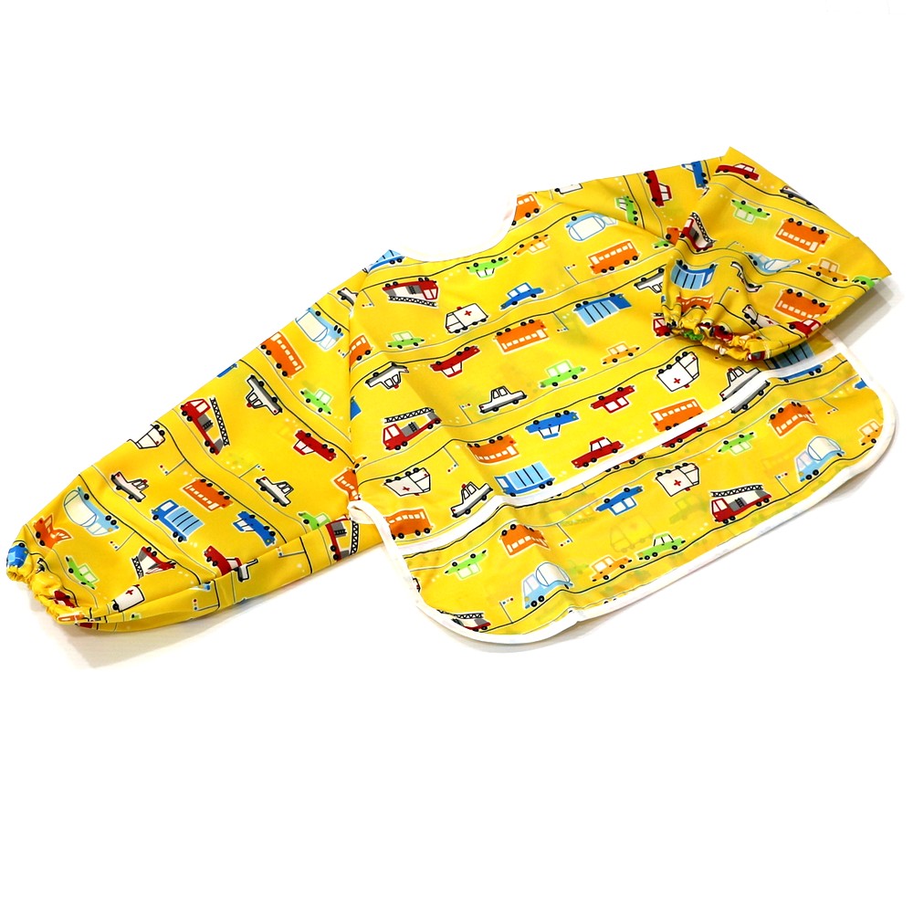 日本製 水をはじくベビー お食事 長袖エプロン（くるま柄）　/srh