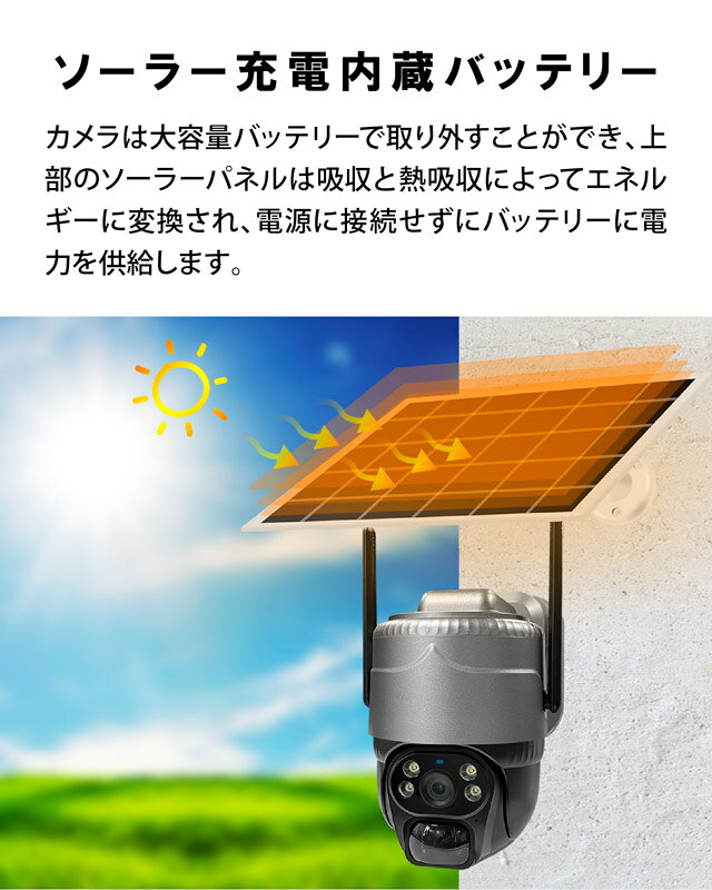 1000円OFF ソーラー駆動 防犯カメラ 3MP 2K級 高画質 WiFi 4G接続対応 屋外用 IP66防水 AI人体検知 ekurashikan-10003004 E-暮らし館 サンプル画像2