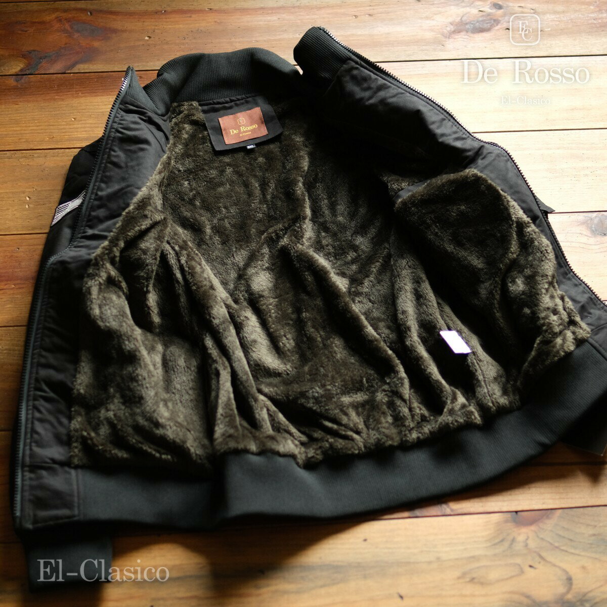 新品■イタリア*De Rosso*メンズ ボア付 豪華刺繍 フライトジャケット 黒/MA-1 ■ 新品 秋冬 アウター ジャンパー ブルゾン◆HT-BK