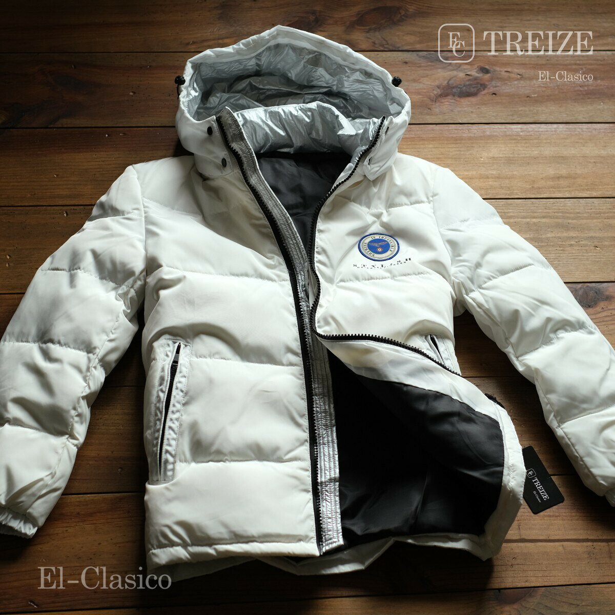 新品*フランス*-TREIZE-トレイズ* 白羽毛80% ミリタリー ダウンジャケット ホワイト 白 フード着脱 Heat Reflect 反射◆JL1889-WHITE