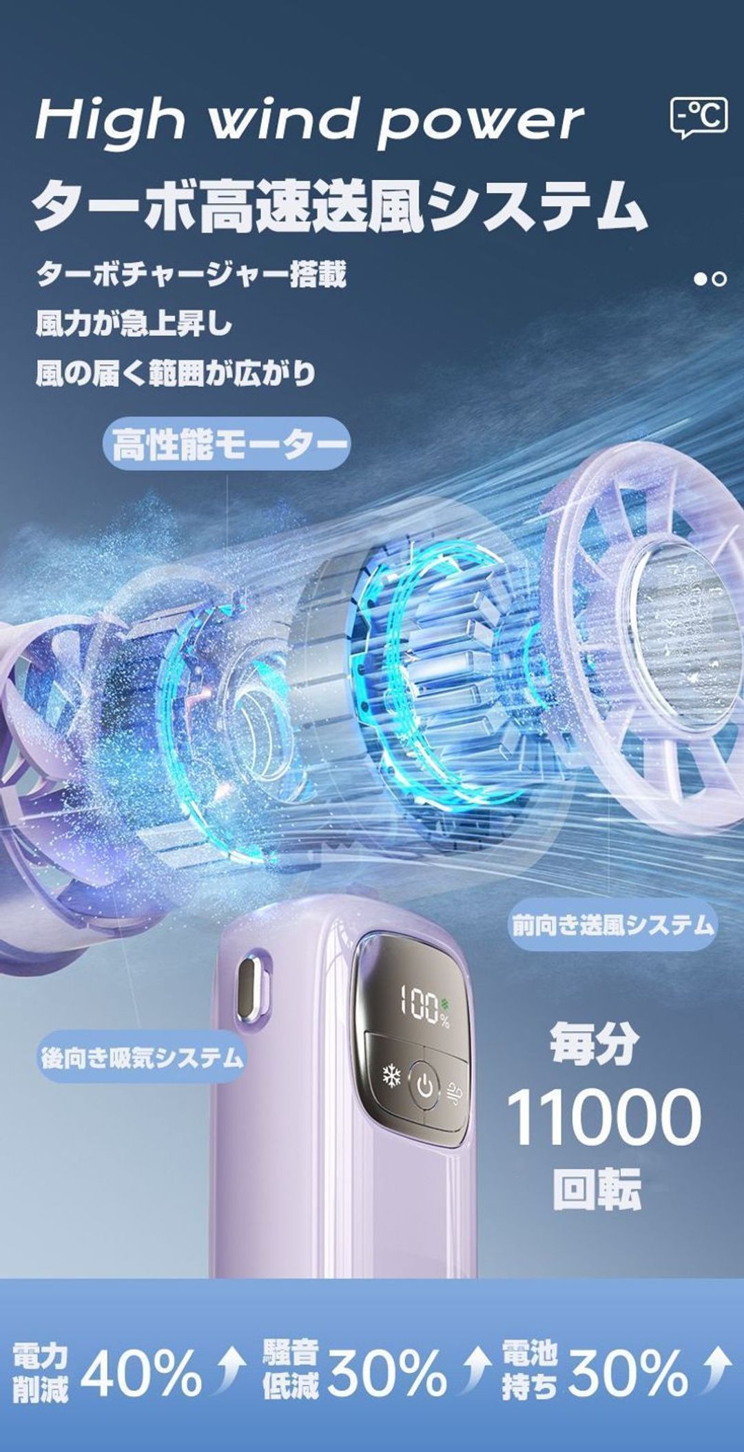 ハンディファン 冷却プレート 手持ち扇風機 爆風1秒冷却 -16℃瞬間冷却 100段階暴風...