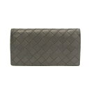 ボッテガ・ヴェネタ(Bottega Veneta) イントレチャート 591365 レディース,メンズ レザー 長財布（二つ折り） ダークグレー,レッド 【中古】