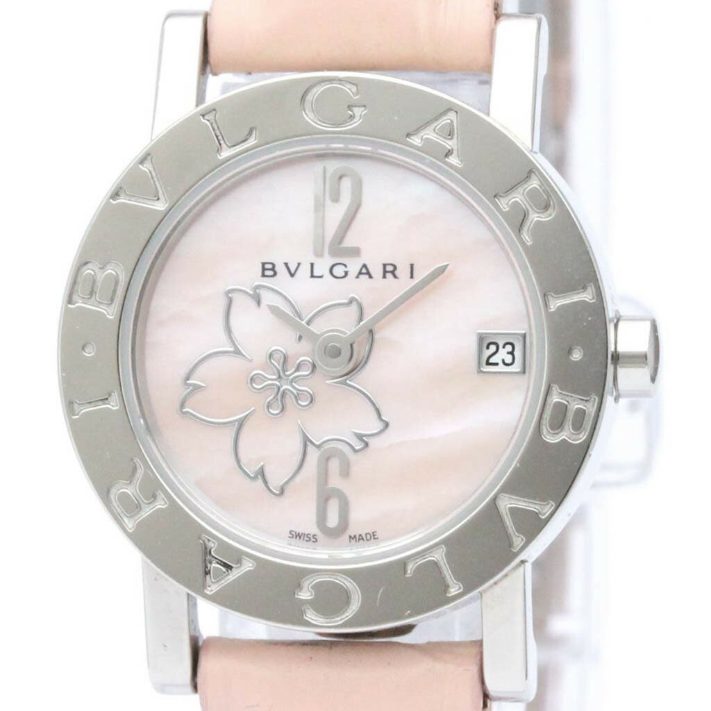 ブルガリ (BVLGARI) ブルガリブルガリ フラワー ピンクシェル文字盤 ステンレススチール レザー クォーツ レディース 時計 BB23SL (外装仕上げ済み) 【中古】