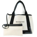 バレンシアガ(Balenciaga) ネイビーカバスS 339933 レディース キャンバス,レザー ハンドバッグ ブラック,オフホワイト