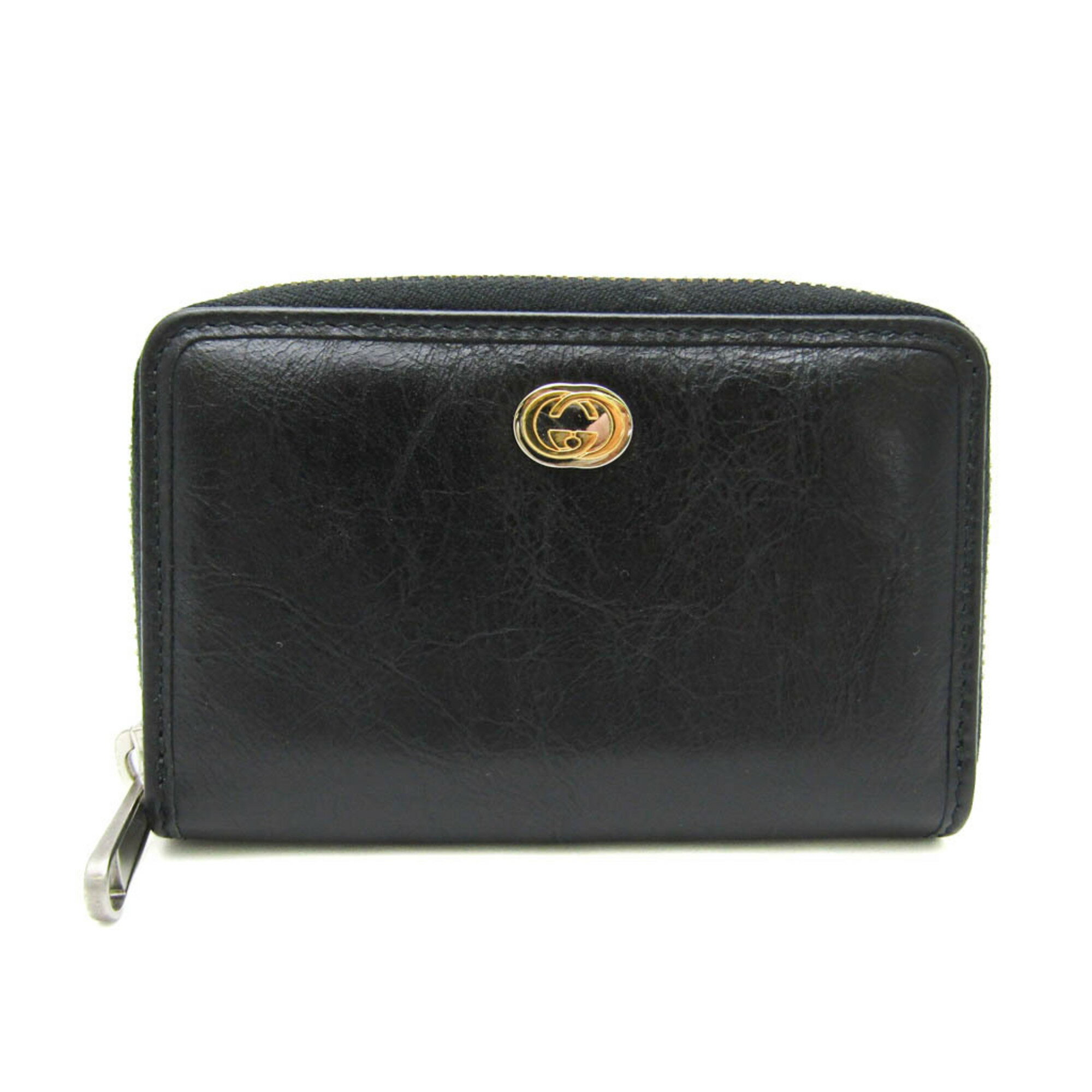 グッチ(Gucci) インターロッキングG コインケース 581530 レザー カードケース ブラック【中古】