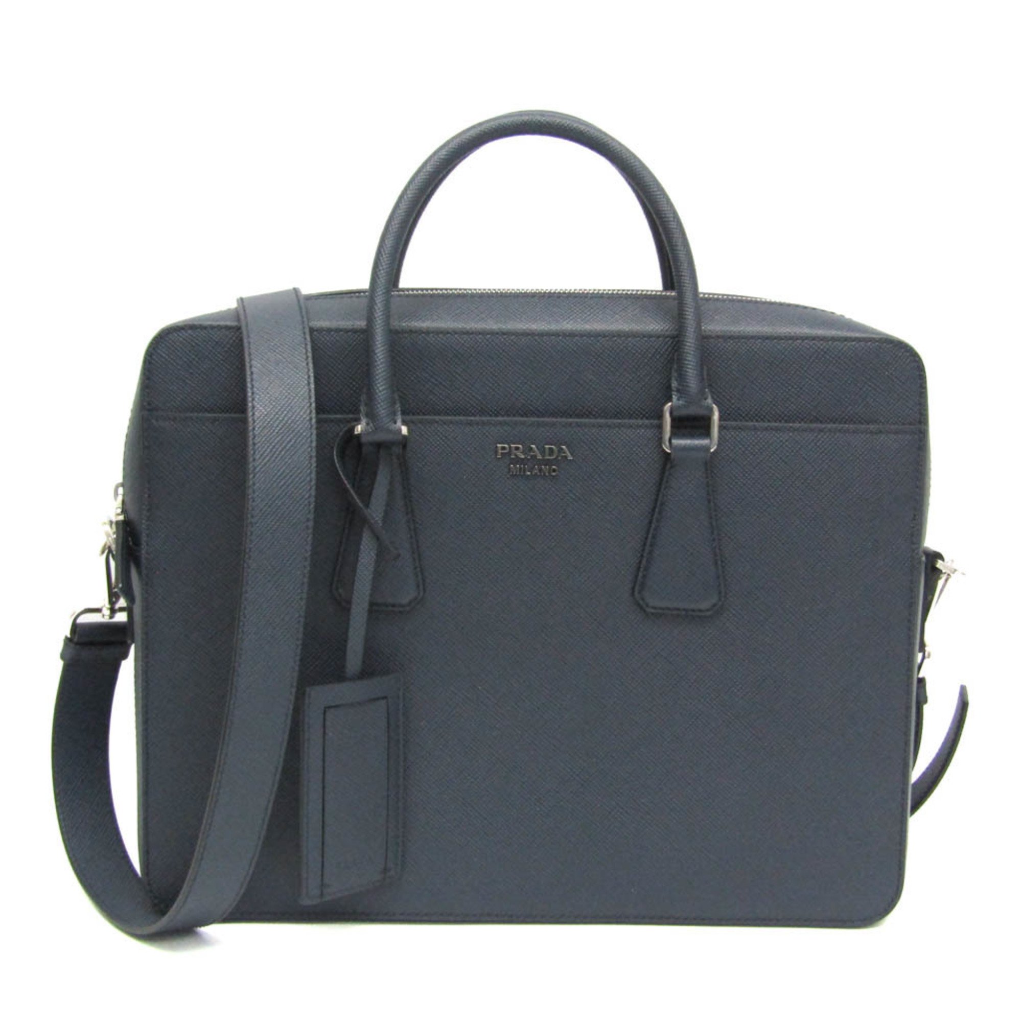 プラダ(Prada) 2VE363 メンズ Saffiano Cuir ブリーフケース,ショルダーバッグ ネイビー