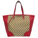 グッチ(Gucci) GGキャンバス 449242 レディース キャンバス,レザー トートバッグ ベージュ,ダークブラウン,レッド【中古】