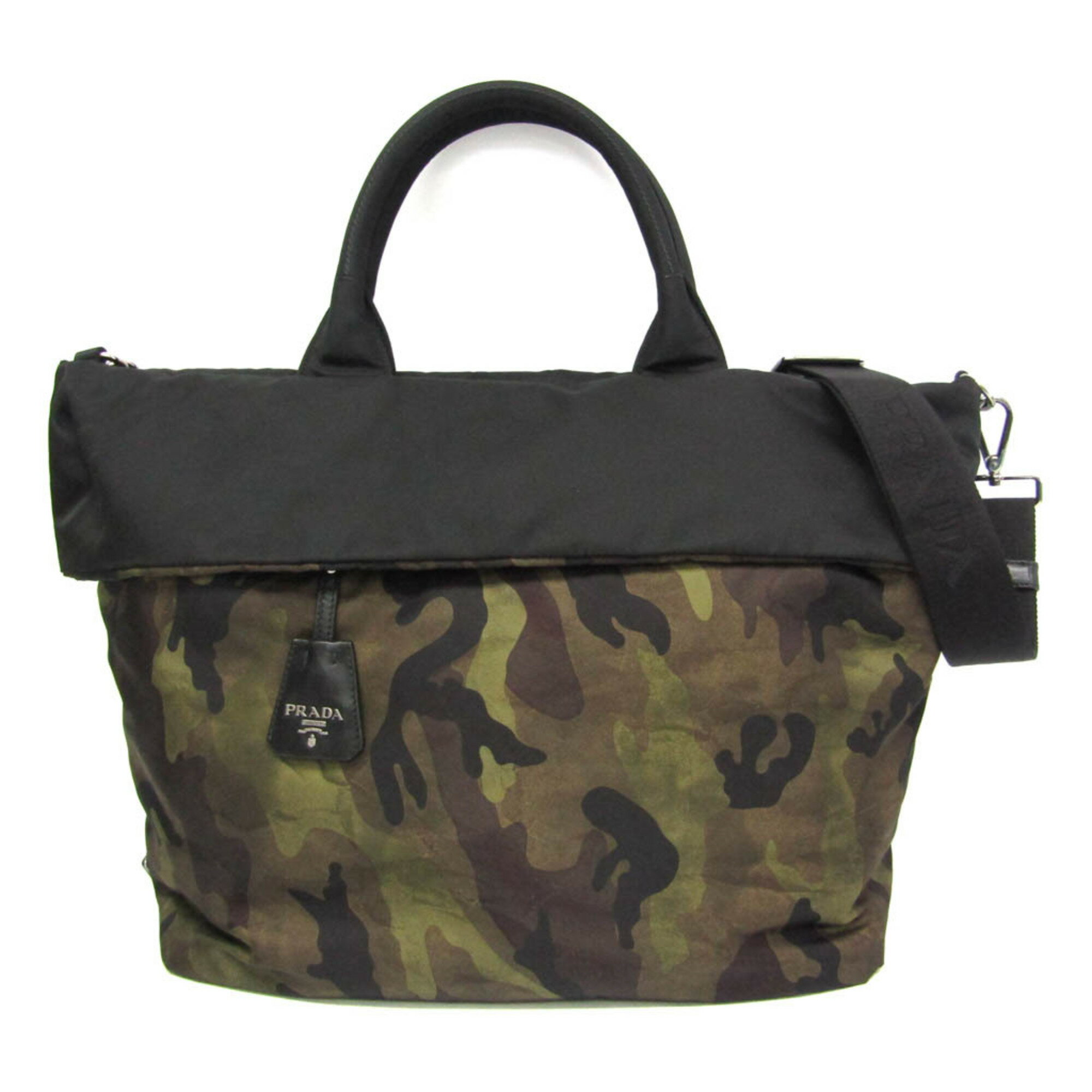 プラダ(Prada) リバーシブル BR4521 レディース ナイロン,レザー ハンドバッグ,ショルダーバッグ ブラック,カーキ,マルチカラー【中古】