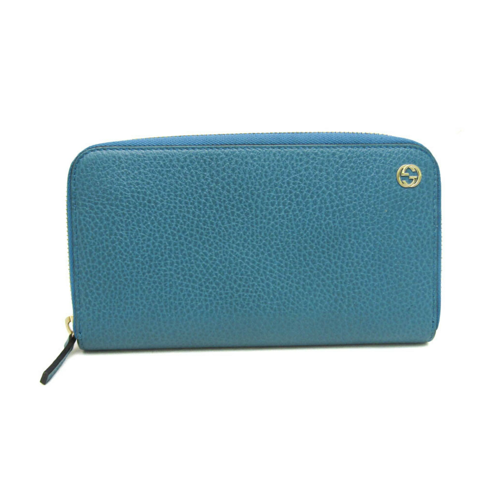 グッチ(Gucci) インターロッキングG 449347 レディース,メンズ レザー 長財布(二つ折り) ブルーグリーン【中古】
