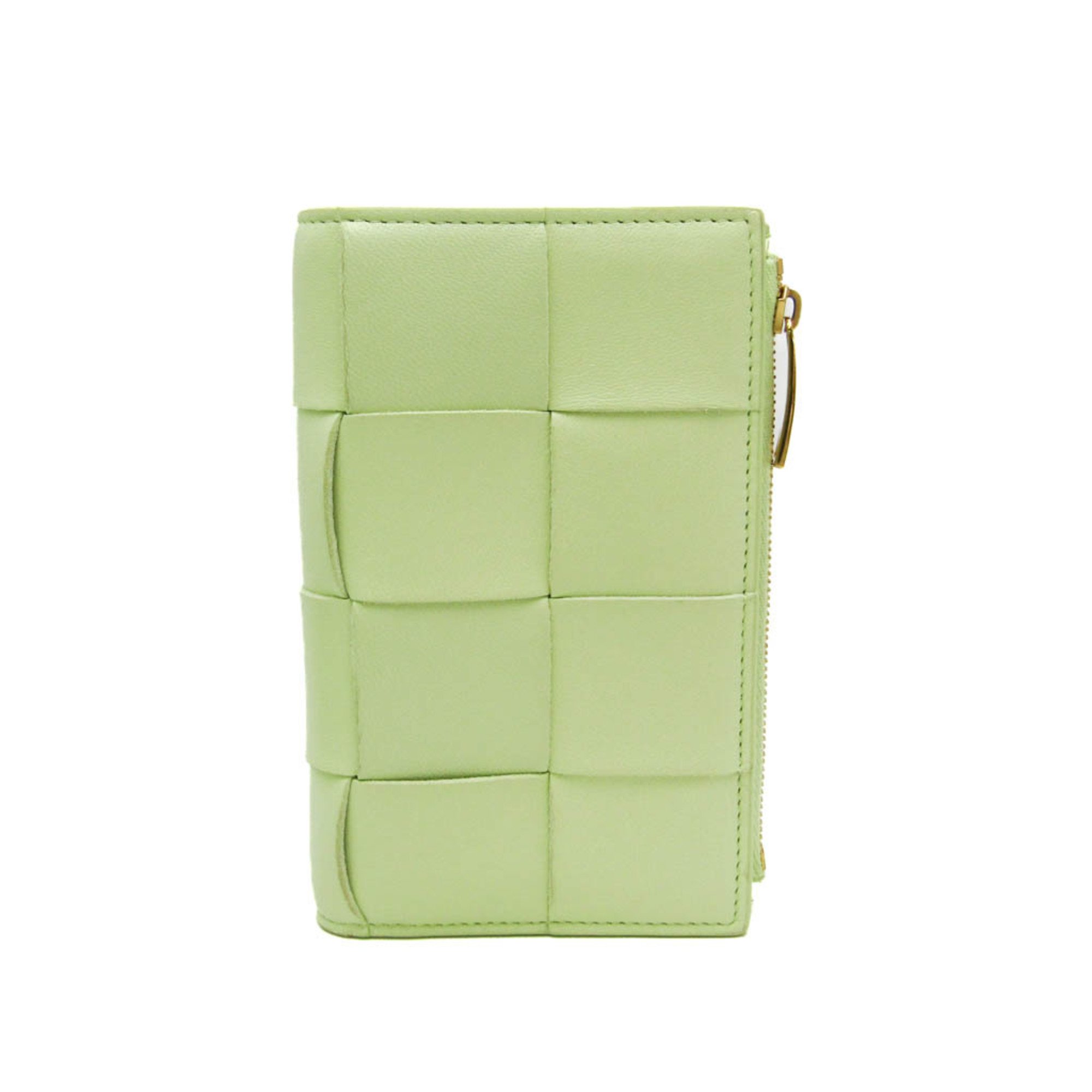 ボッテガ・ヴェネタ(Bottega Veneta) CASSETTE ミディアム マキシイントレチャート 750262 レディース ラムスキン 中財布(二つ折り) ライムイエロー【中古】