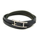 エルメス(Hermes) アピ 3連ブレスレット チョーカー レザー,メタル 無し バングル ブラック,シルバー【中古】