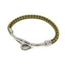 エルメス(Hermes) ジャンボ 編み込み レザー,メタル 無し バングル ダークブラウン,グリーン,シルバー【中古】