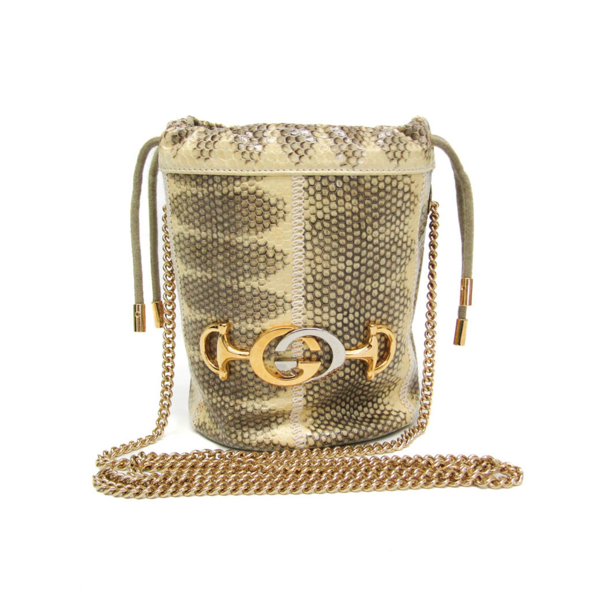 グッチ(Gucci) ズゥミ 576432 レディース レザー ショルダーバッグ クリーム,グレー【中古】