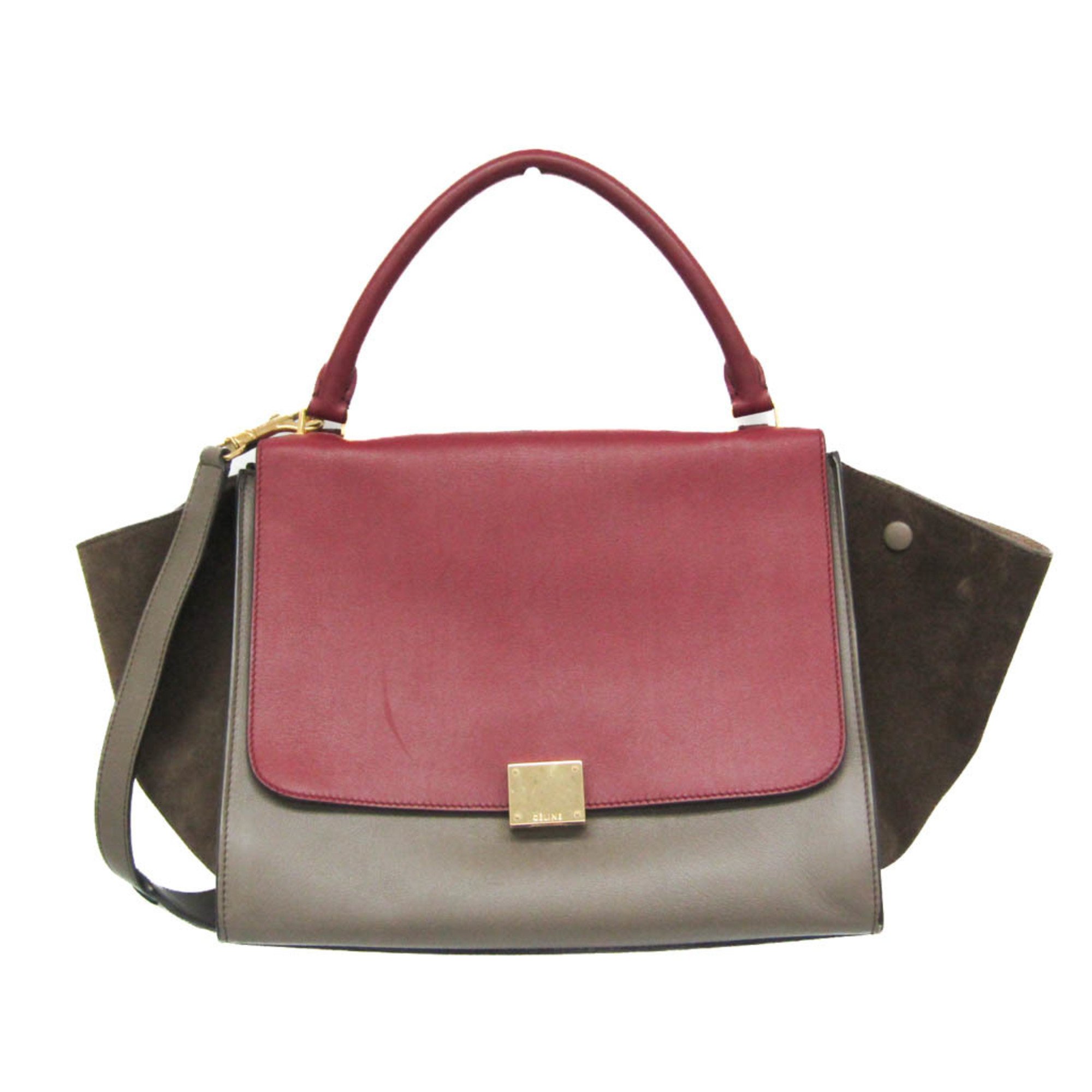 セリーヌ(Celine) トラペーズ レディース レザー,スエード ハンドバッグ,ショルダーバッグ ブラウン,グレー,レッド【中古】