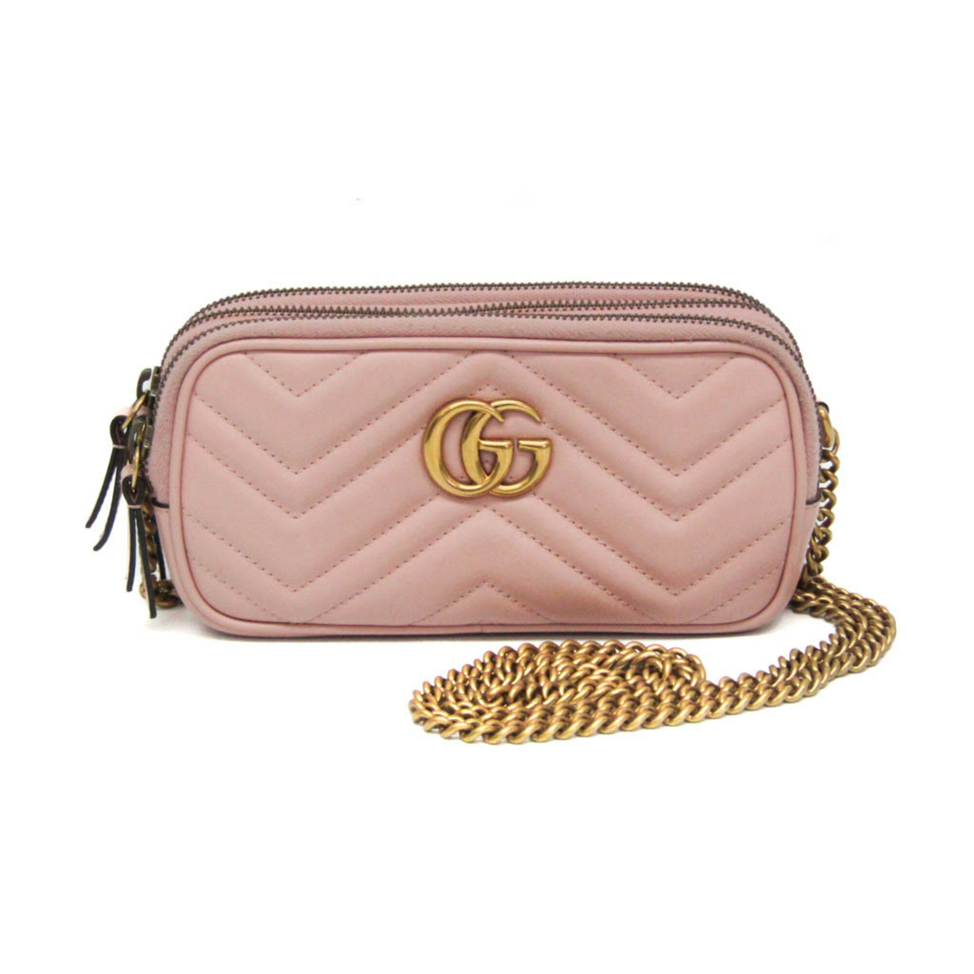 グッチ(Gucci) GGマーモント 546581 レディース レザー ショルダーバッグ ライトピンク【中古】
