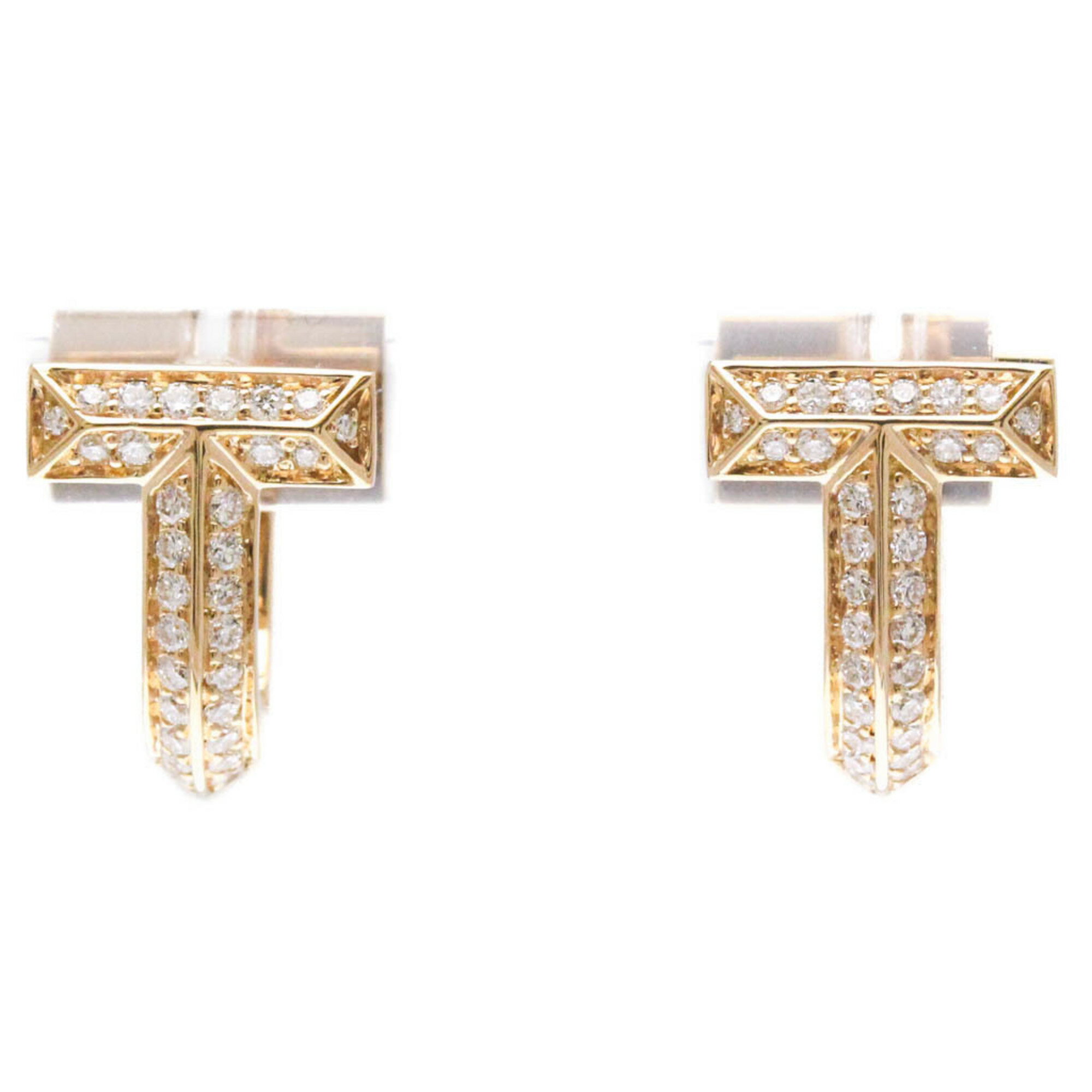 ティファニー(Tiffany) T ワン ハーフ パヴェ ダイヤモンド ハギー ピアス ダイヤモンド K18ピンクゴールド(K18PG) フープピアス カラット...