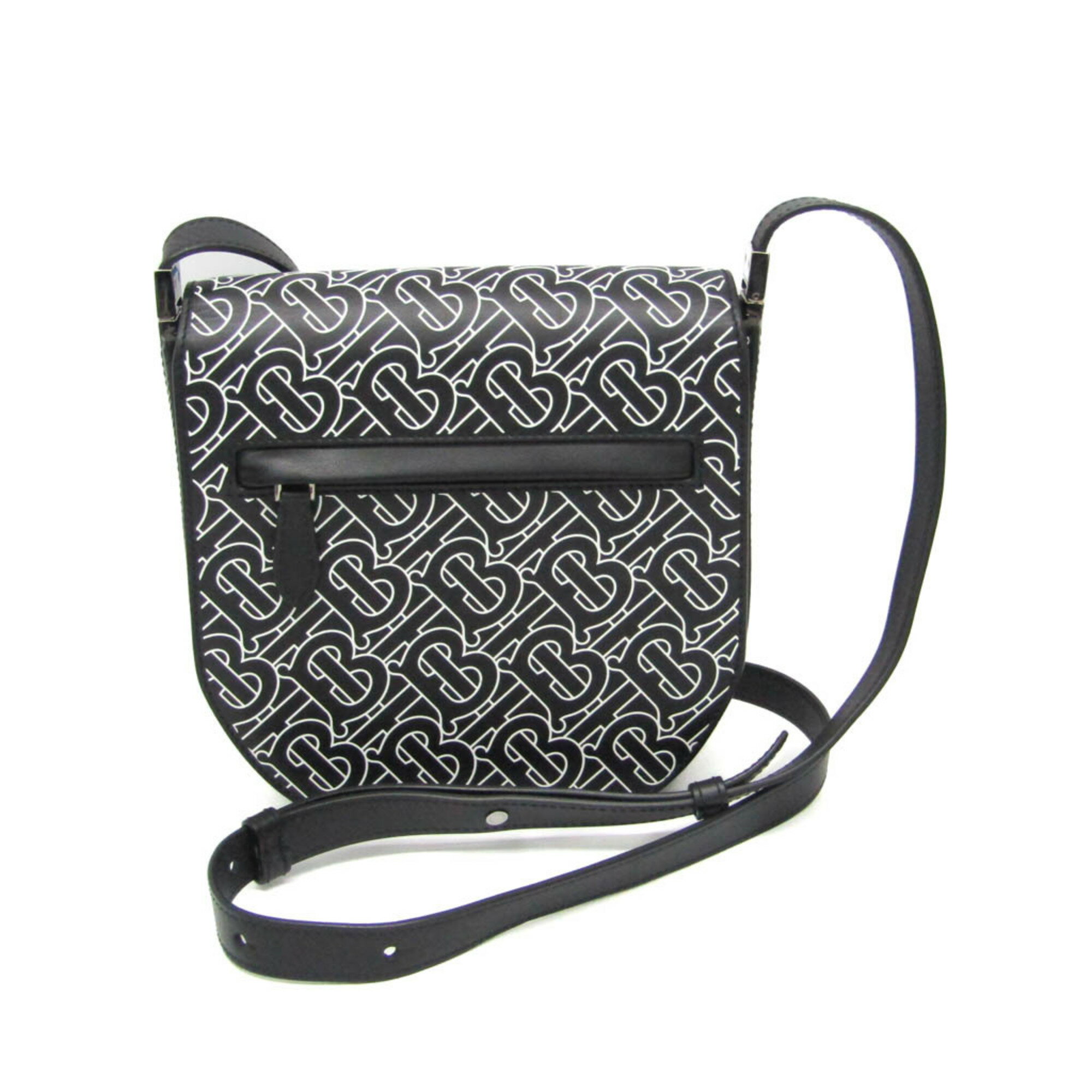 バーバリー(Burberry) TBモノグラム レディース レザー ショルダーバッグ ブラック【中古】