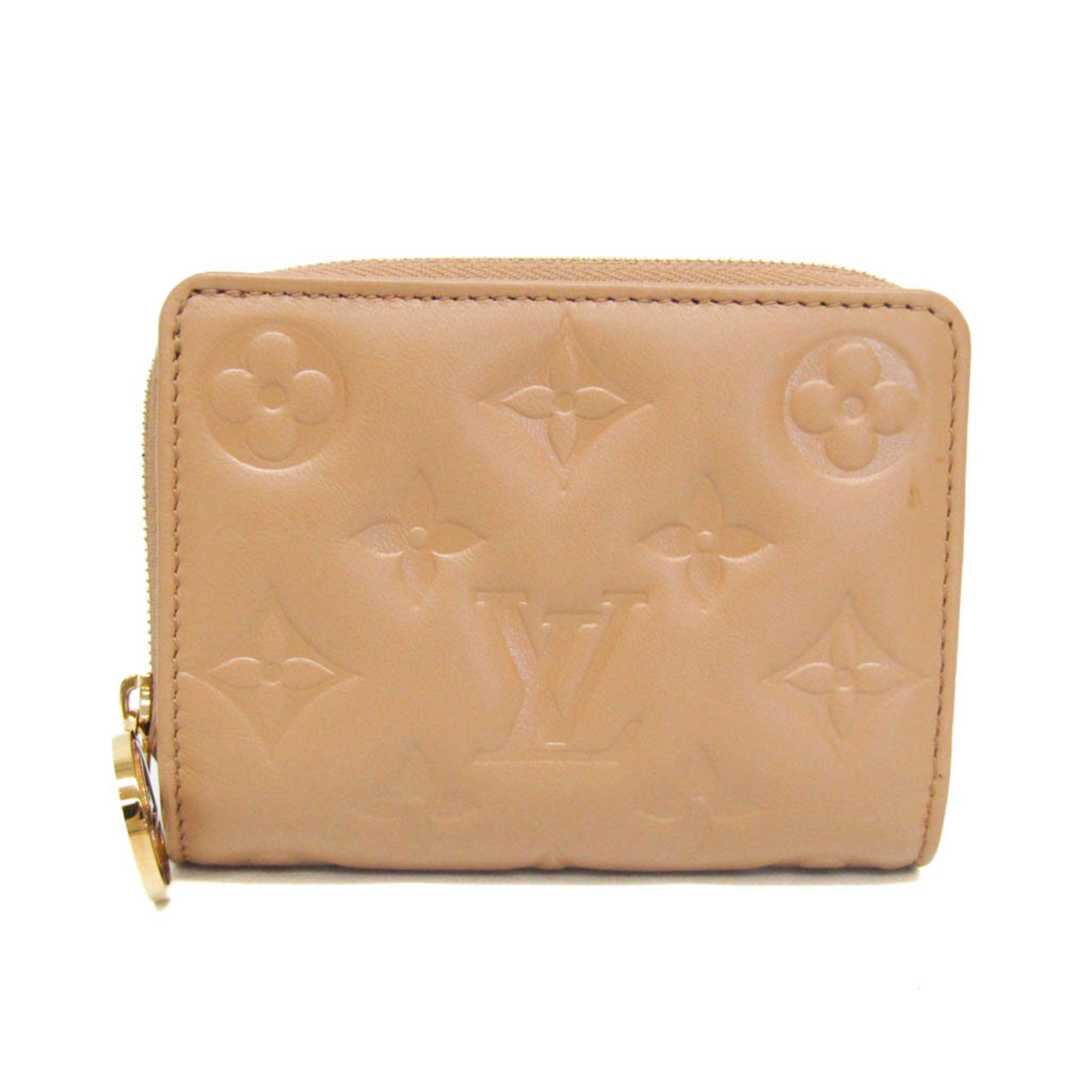 LOUIS VUITTON - ルイ・ヴィトン(Louis Vuitton) モノグラムエンボス ポルトフォイユ・ルー M81673 レディース ラムレザー 財布（二つ折り） キャメル【中古】